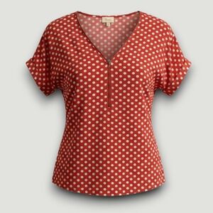 Tovia Womens Blouse Salmon Pink M Polka Dot Rockabilly, Retro, Coquette Casual